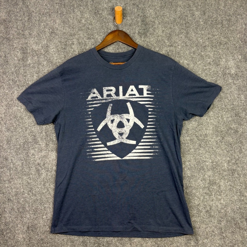 Ariat T-Shirt Mens L Navy Blue Graphic Logo Short Sleeve Western Casual Tee